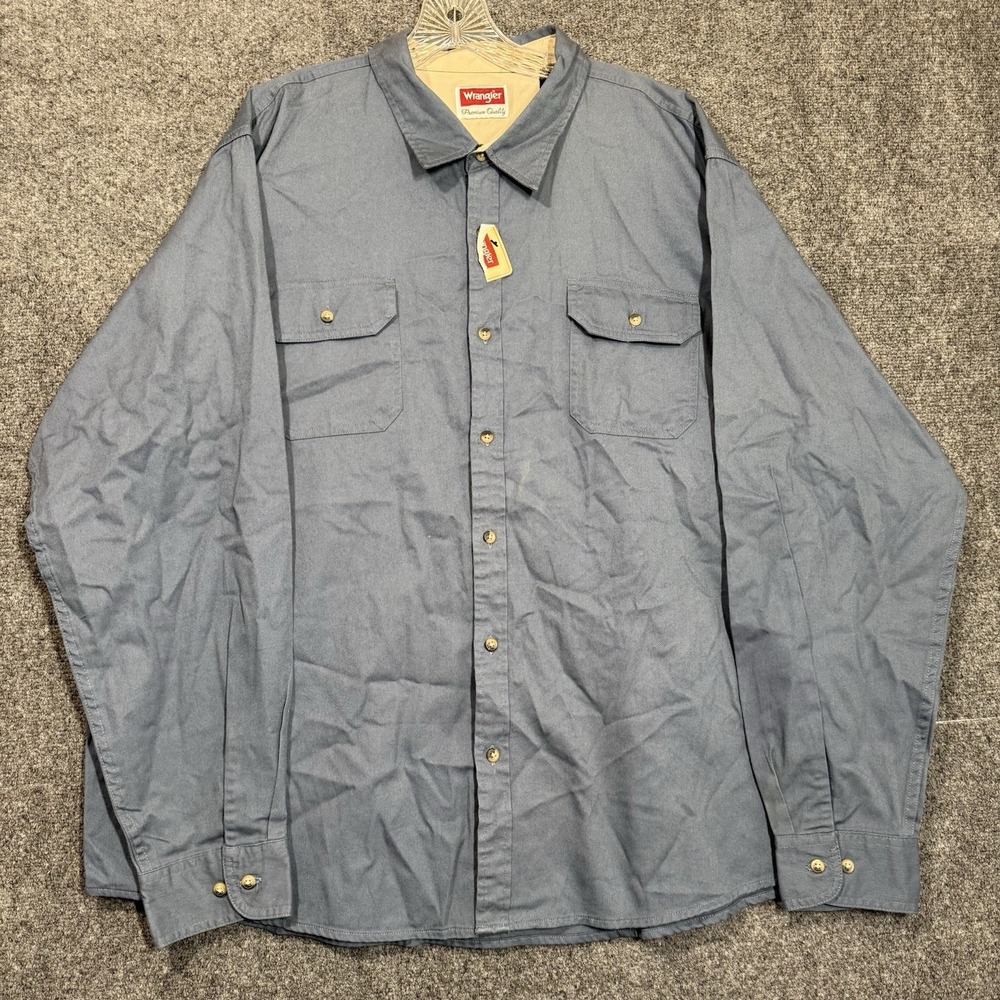 Wrangler Premium Shirt Men 2XL Blue Button Up Pockets Cowboy Western Work Cotton